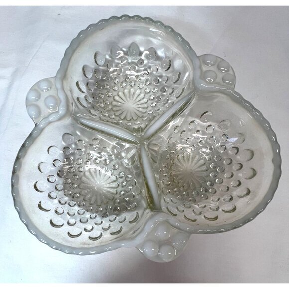 Vintage Indiana Glass Company Divided Relish Dish With Hobnail Pattern - Picture 2 of 4